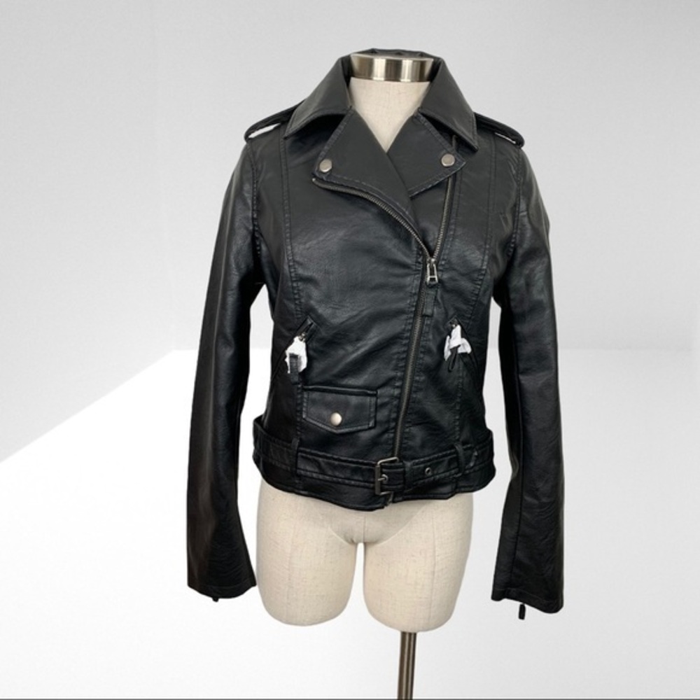 Max Studio Black Faux Leather Motorcycle Jacket Small